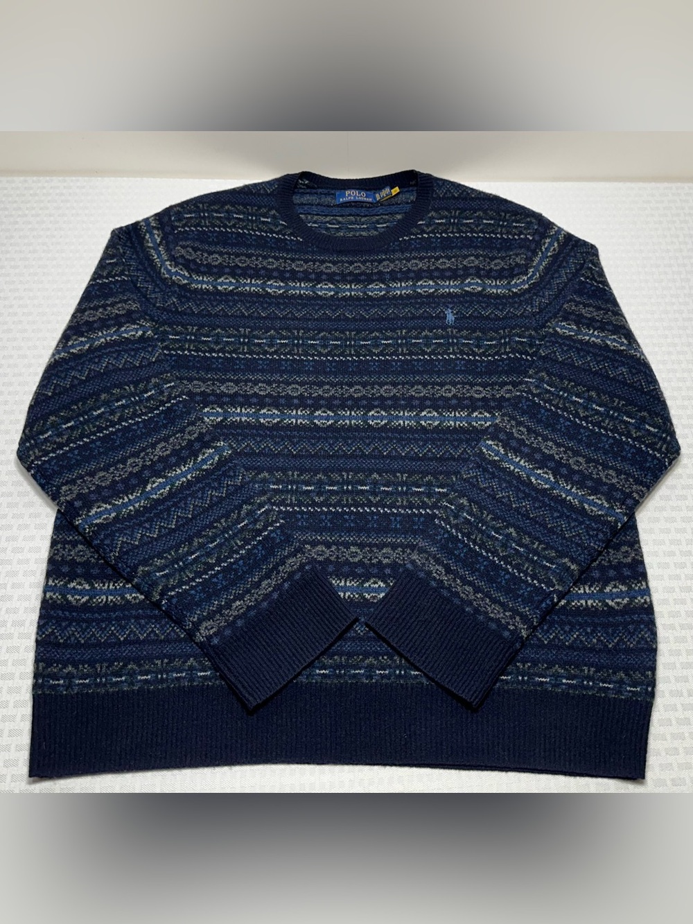 Polo Ralph Lauren Fair Isle 100% Wool Men's XL Crewneck Jumper Knit Pony Sweater